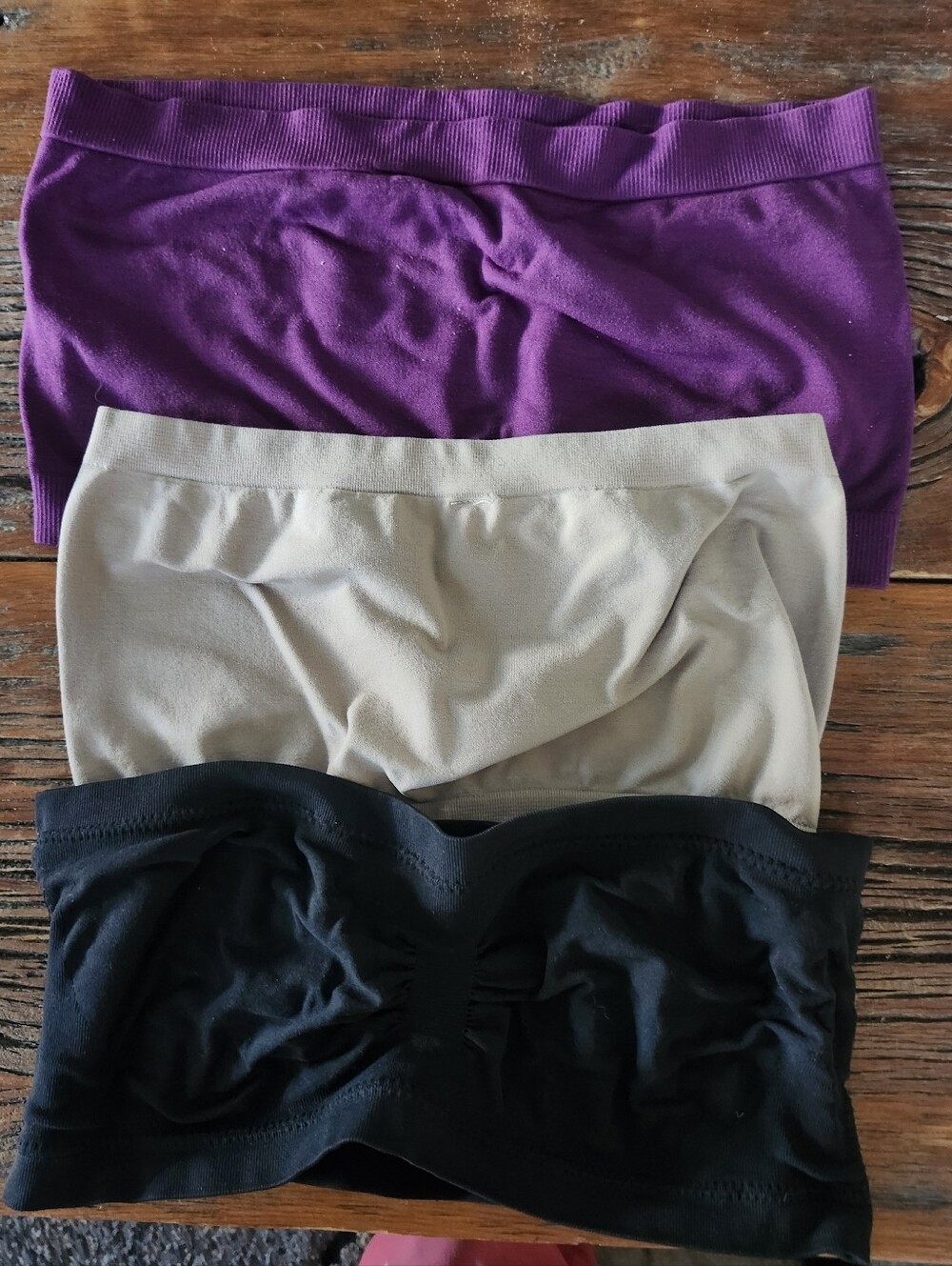 3 Strapless Bandeau Bras | Black Nude Purple | Stretchy, Seamless | Mixed Set